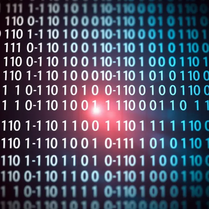 Illustration of binary digits arranged in a grid with zeroes and ones, representing digital data encoding