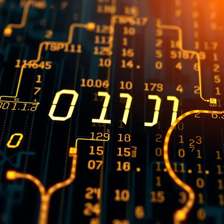 Diagram illustrating binary digits transforming electrical signals into digital data