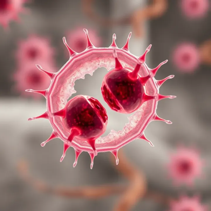 Microscopic view of an amoeba undergoing binary fission showing division into two cells