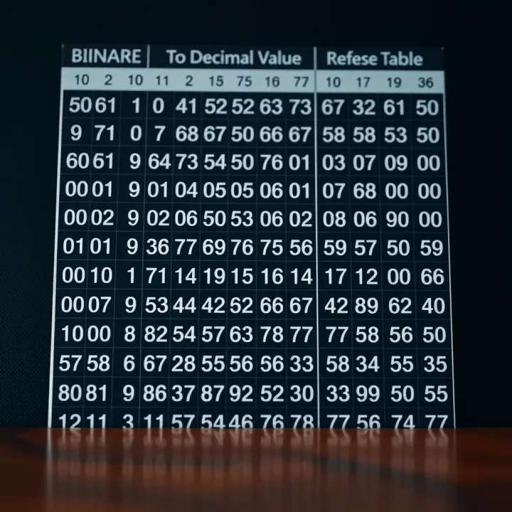 Table illustrating binary digits and their corresponding decimal values