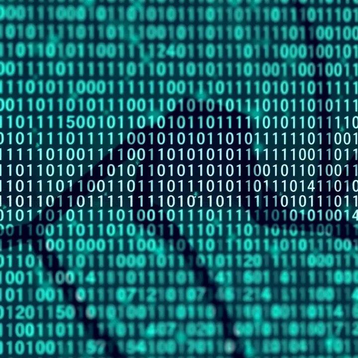Abstract digital pattern composed of binary code forming a modern wallpaper design