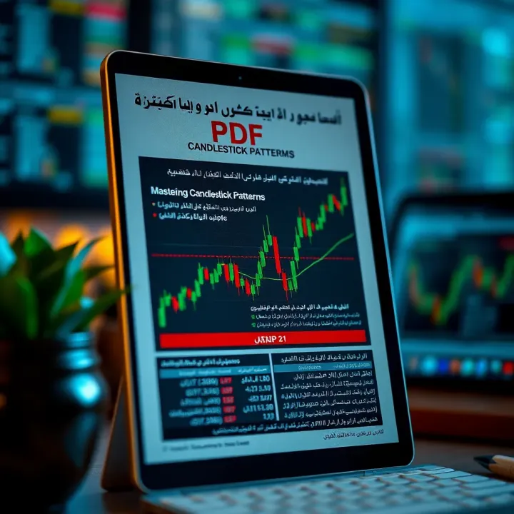 Cover page of an Urdu PDF guide on candlestick patterns for stock market analysis