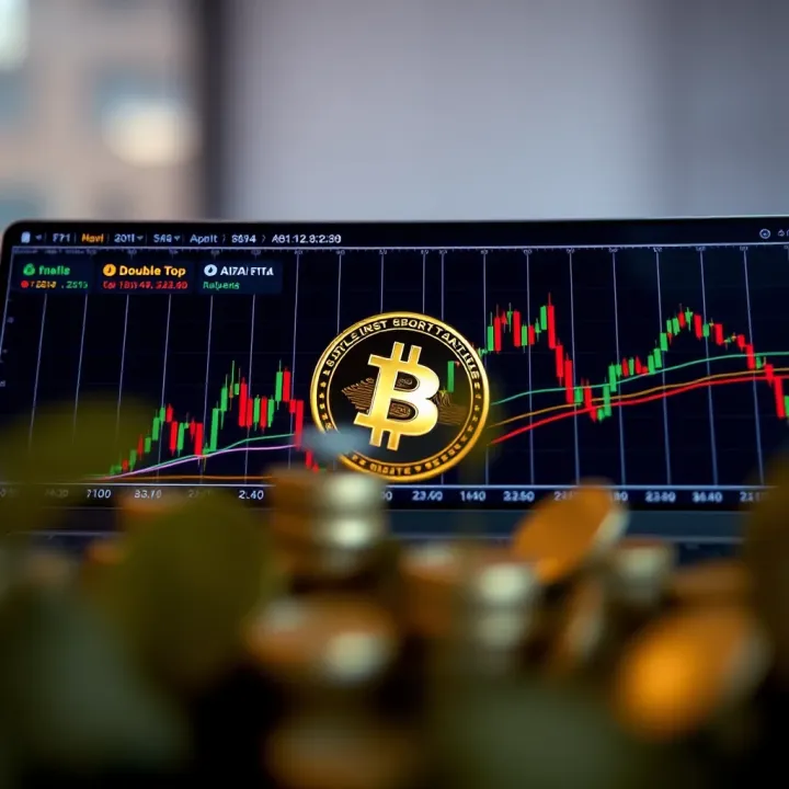 Illustration of popular cryptocurrency chart patterns including head and shoulders and double top formations