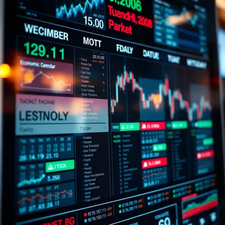 Calendar displaying key financial dates and economic indicators relevant to market trends