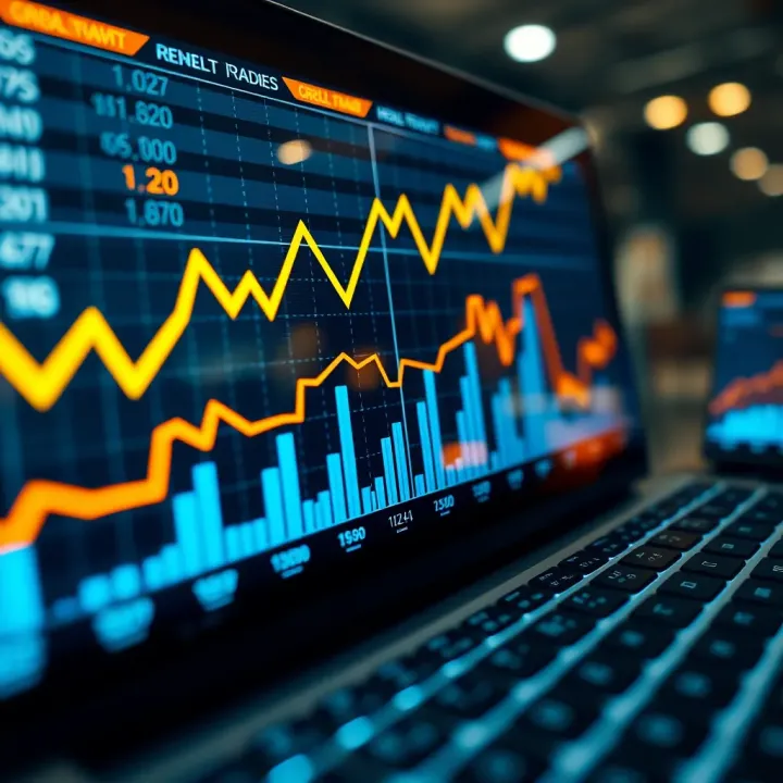 Digital interface showing gold bars with upward financial graphs